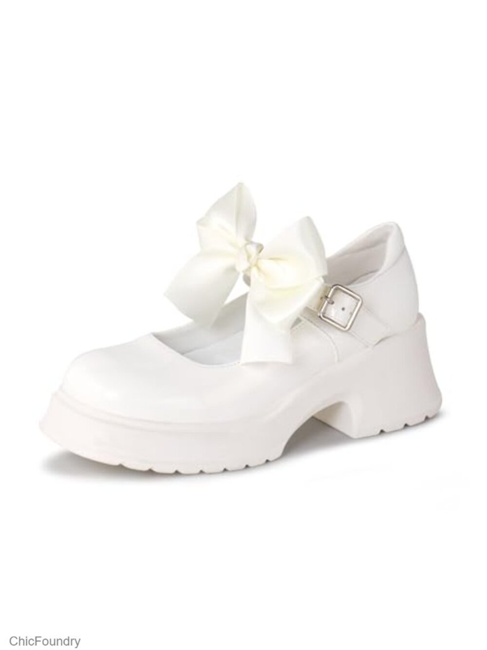 Women's Mary Jane Platform Chunky Heel Pumps Detachable Bow Ankle Strap PU